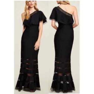 Tadashi Shoji Black One Shoulder Evening Gown Dress